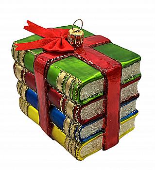 Ялинкова прикраса ручним розписом скляна Книги, загорнуті в стрічку 7,6 см (подар.уп.), A2096 Ялинкова прикраса ручним розписом скляна Книги, загорнуті в стрічку 7,6 см (подар.уп.), A2096