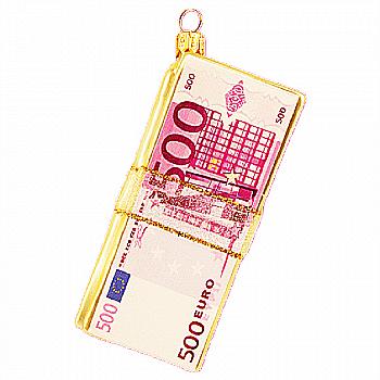 Ялинкова прикраса ручним розписом скляна Пачка грошей "500 євро" 10,2 см (подар.уп.), A1087E4 Ялинкова прикраса ручним розписом скляна Пачка грошей "500 євро" 10,2 см (подар.уп.), A1087E4