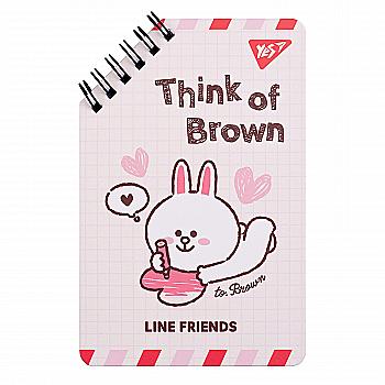 Блокнот YES 95*145 мм, 60 арк., подв. cпіраль "Line Friends" Think of Brown, 151755 Блокнот YES 95*145 мм, 60 арк., подв. cпіраль "Line Friends" Think of Brown, 151755
