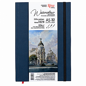 Блокнот для акварели на спирали Watercolor by Fabriano, А5, 200г/м2, 32 л, бумага белая, Индиго, ROSA Gallery Блокнот для акварели на спирали Watercolor by Fabriano, А5, 200г/м2, 32 л, бумага белая, Индиго, ROSA Gallery
