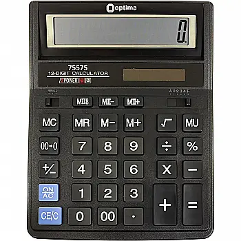 Калькулятор настольный Optima, 12 разрядов, размер 203*158*30.5 мм, O75575 Калькулятор настольный Optima, 12 разрядов, размер 203*158*30.5 мм, O75575