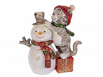 Фигурка декоративная "Котик и снеговик" 10 см, 192-169 Фигурка декоративная "Котик и снеговик" 10 см, 192-169