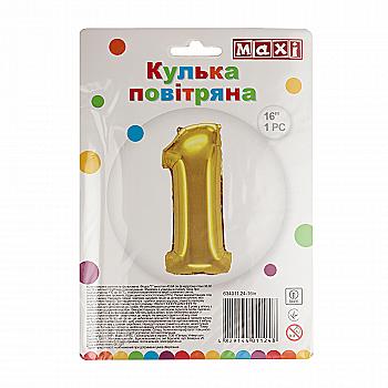 Куля повітряна золотиста фольгована "1" , 40,64 см, MX634011.24-16in