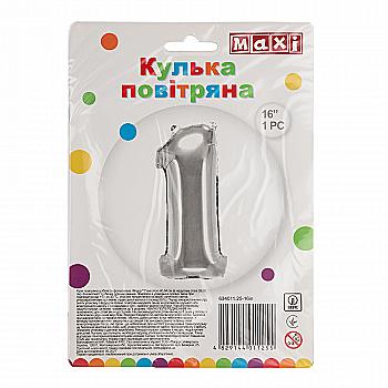 Куля повітряна срібляста фольгована "1", 40,64 см, MX634011.25-16in