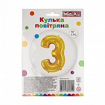 Куля повітряна золотиста фольгована "3", 40,64 см, MX634013.24-16in