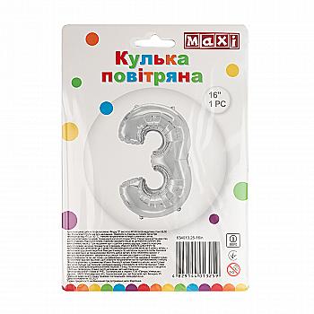 Куля повітряна срібляста фольгована "3", 40,64 см, MX634013.25-16in