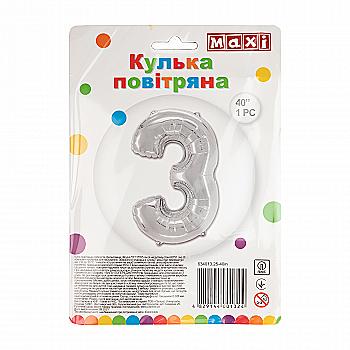 Куля повітряна срібляста фольгована "3", 80*51 см, MX634013.25-40in