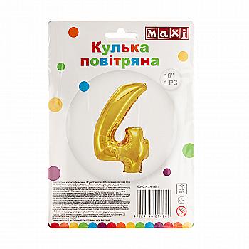 Куля повітряна золотиста фольгована "4", 40,64 см, MX634014.24-16in
