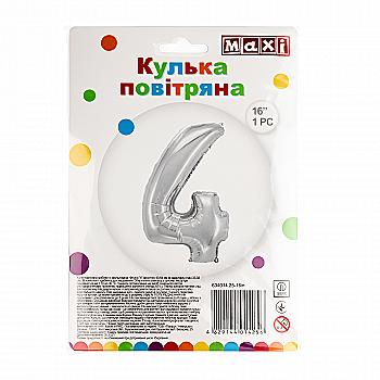 Куля повітряна срібляста фольгована "4", 40,64 см, MX634014.25-16in