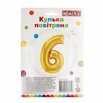 Куля повітряна золотиста фольгована "6", 40,64 см, MX634016.24-16in