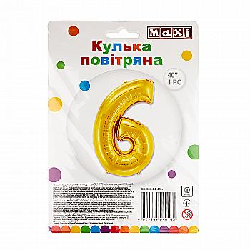 Куля повітряна золотиста фольгована "6", 85*53 см, MX634016.24-40in