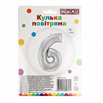 Куля повітряна срібляста фольгована "6", 40,64 см, MX634016.25-16in