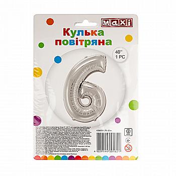 Куля повітряна срібляста фольгована "6", 85*53 см, MX634016.25-40in