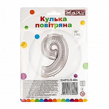 Куля повітряна срібляста фольгована "9", 83*55 см, MX634019.25-40in