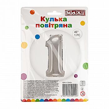 Шар воздушный серебристый фольгированный "1", 82*30 см, MX634011.25-40in Шар воздушный серебристый фольгированный "1", 82*30 см, MX634011.25-40in