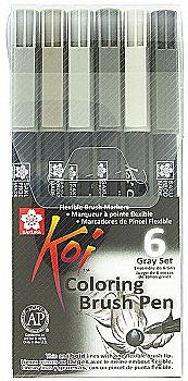 Набор маркеров Koi Coloring Brush Pen, Gray 6 цв. Sakura