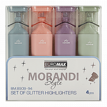 Набор из 4-х текст-маркеров, Morandi Style Glitter (розовый, сиреневый, оливковый, графитовый), 1-4 мм, BM.8909-94 Набор из 4-х текст-маркеров, Morandi Style Glitter (розовый, сиреневый, оливковый, графитовый), 1-4 мм, BM.8909-94