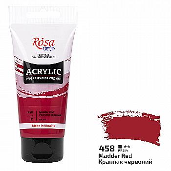 Краска акриловая, Краплак красный (458), 75 мл, ROSA Studio Краска акриловая, Краплак красный (458), 75 мл, ROSA Studio