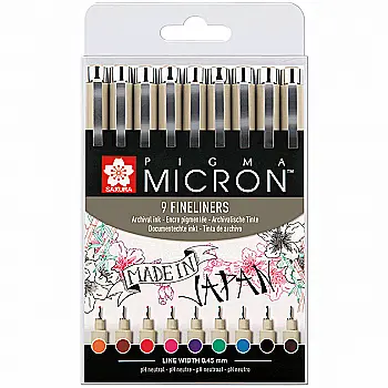 Набір лінерів Pigma Micron 9 шт. (різнокольорові), Sakura Набір лінерів Pigma Micron 9 шт. (різнокольорові), Sakura
