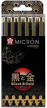 Набір лінерів Pigma Micron Black&Gold, 6 шт.(005-08), Чорний, Sakura Набір лінерів Pigma Micron Black&Gold, 6 шт.(005-08), Чорний, Sakura