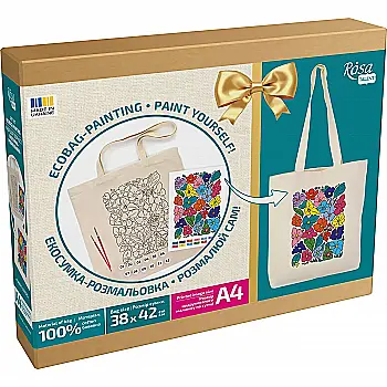 Набір, екосумка-розмальовка "Funny Flowers", бавовна 220 г/м2, 38*42 см, ROSA Talent Набір, екосумка-розмальовка "Funny Flowers", бавовна 220 г/м2, 38*42 см, ROSA Talent