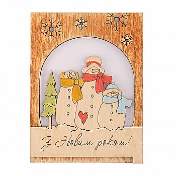 Открытка новогодняя из фанеры ручной работы "Снеговики" 10*7,5 см, 000507 ArtBober Открытка новогодняя из фанеры ручной работы "Снеговики" 10*7,5 см, 000507 ArtBober