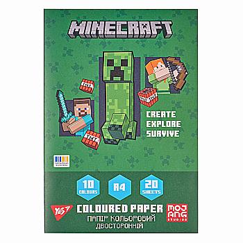 Папір кольоровий двосторонній Yes "Minecraft", 20 арк., А4, скоба, 955458 Папір кольоровий двосторонній Yes "Minecraft", 20 арк., А4, скоба, 955458