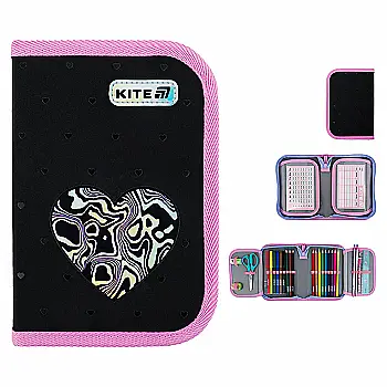 Пенал Kite 1 отделение, 2 отворота, с наполнением 622H Love is, K25-622H-3 Пенал Kite 1 отделение, 2 отворота, с наполнением 622H Love is, K25-622H-3