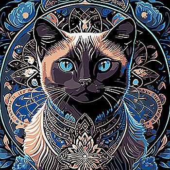 Картина по номерам 30*30 см "Сиамская кошка в мандале" на черном фоне, SH3030-8, ТМ "Strateg" Картина по номерам 30*30 см "Сиамская кошка в мандале" на черном фоне, SH3030-8, ТМ "Strateg"