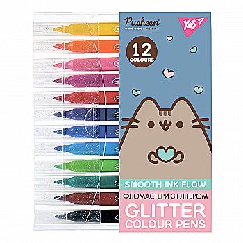 Фломастери Yes 12 кольорів "Pusheen" гліттер, 650588 Фломастери Yes 12 кольорів "Pusheen" гліттер, 650588