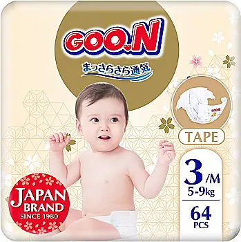 Підгузки GOO.N Premium Soft для дітей 5-9 кг (розмір 3(M), на липучках, унісекс, 64 шт/уп, F1010101-154 Підгузки GOO.N Premium Soft для дітей 5-9 кг (розмір 3(M), на липучках, унісекс, 64 шт/уп, F1010101-154