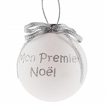 Ёлочное украшение Шар белый "Mon Premier Noel" 6,5 см с серебрянным бантом, 76017 Ёлочное украшение Шар белый "Mon Premier Noel" 6,5 см с серебрянным бантом, 76017