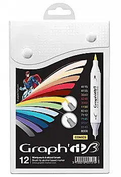 Набір двосторонніх Brush маркерів, Comics (12 шт.), GI80111 Graph`it Набір двосторонніх Brush маркерів, Comics (12 шт.), GI80111 Graph`it