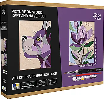 Набор для обжига картины на дереве "Dog and Flower", с красками, в коробке, ROSA Start Набор для обжига картины на дереве "Dog and Flower", с красками, в коробке, ROSA Start