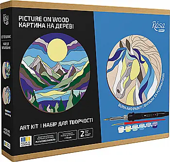 Набор для обжига картины на дереве "Horse and Mountains", с красками, в коробке, ROSA Start Набор для обжига картины на дереве "Horse and Mountains", с красками, в коробке, ROSA Start