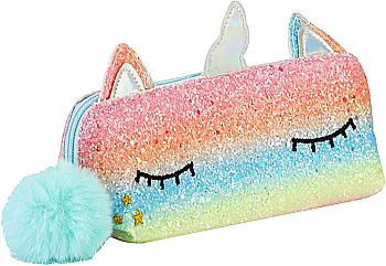 Пенал на 1 відділення з блискітками та помпоном, CF6636-blue Пенал на 1 відділення з блискітками та помпоном, CF6636-blue