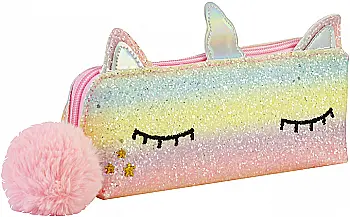 Пенал на 1 відділення з блискітками та помпоном, CF6636-pink Пенал на 1 відділення з блискітками та помпоном, CF6636-pink