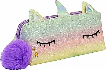 Пенал на 1 відділення з блискітками та помпоном, CF6636-purple Пенал на 1 відділення з блискітками та помпоном, CF6636-purple