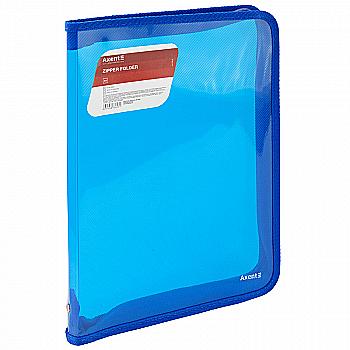 Папка об`ємна на блискавці А4, прозора синя, 1801-22-A