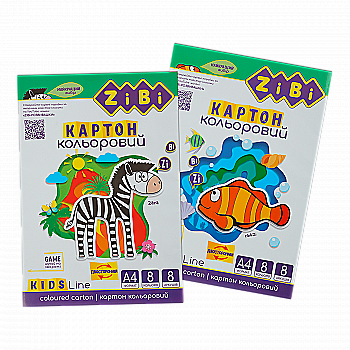 Картон кольоровий А4 двосторонній, 8 кольорів - 8 аркушів, 200г/м2, KIDS Line, ZB.1959 Картон кольоровий А4 двосторонній, 8 кольорів - 8 аркушів, 200г/м2, KIDS Line, ZB.1959