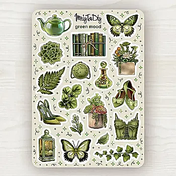 Стікер лист з наклейками MriyTaDiy, "Green Mood" Стікер лист з наклейками MriyTaDiy, "Green Mood"