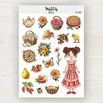 Стікер лист з наклейками MriyTaDiy, "Літо на дачі", Doll-02 Стікер лист з наклейками MriyTaDiy, "Літо на дачі", Doll-02