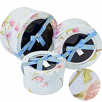 Подарочная коробка круглая, голубая "Цветочный принт", 20*20*11 см, 250305493 Подарочная коробка круглая, голубая "Цветочный принт", 20*20*11 см, 250305493