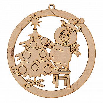 Заготівка дерев`яна "Рік свинки-3, підвіс у кулі", NY10-070-2 Заготівка дерев`яна "Рік свинки-3, підвіс у кулі", NY10-070-2