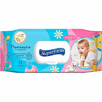 Серветки вологі Superfresh Baby chamomile з клапаном, New 72 шт. 42110419 Серветки вологі Superfresh Baby chamomile з клапаном, New 72 шт. 42110419