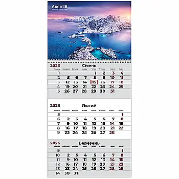Календар настінний квартальний 2026 р.,1 пр. Nature 1, 8801-26-7-A Календар настінний квартальний 2026 р.,1 пр. Nature 1, 8801-26-7-A