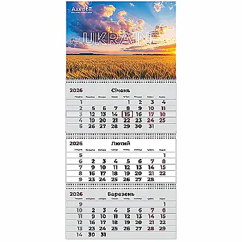Календар настінний квартальний 2026 р.,3 пр. UA 3, 8803-26-21-A Календар настінний квартальний 2026 р.,3 пр. UA 3, 8803-26-21-A