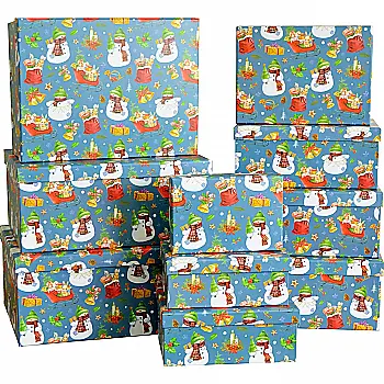 Подарункова коробка прямокутна НР, синя, "Сніговик", 37,5*29*16 см, 1110129410 Подарункова коробка прямокутна НР, синя, "Сніговик", 37,5*29*16 см, 1110129410