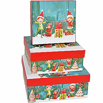 Подарункова коробка квадратна НР, "Різдвяні ельфи", 15*15*6,9 см, 4103144703 Подарункова коробка квадратна НР, "Різдвяні ельфи", 15*15*6,9 см, 4103144703