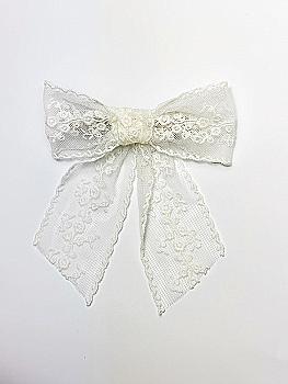 Бант гіпюр білий на заколці автомат, S003 Бант гіпюр білий на заколці автомат, S003